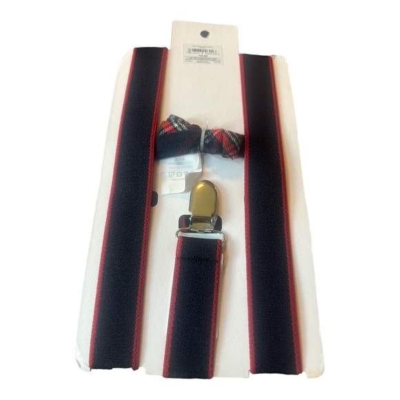 Gymboree Suspender Set Navy and Red Plaid 12-24 Month - Picture 2 of 4